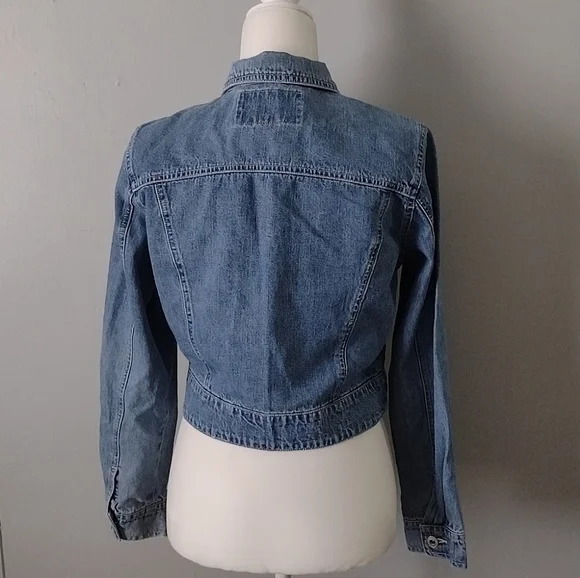Vintage Express Cropped Waist Casual Long Sleeve Denim Zipper Jean Jacket - Picture 2 of 7
